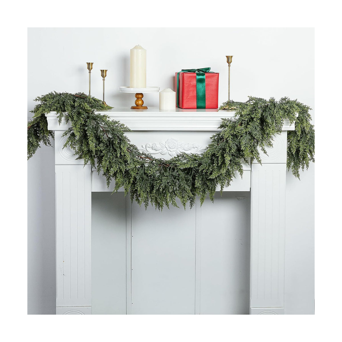 2 Pcs Christmas Norfolk Pine Garlands, 6Ft 2 Color Artificial Cedar Garland