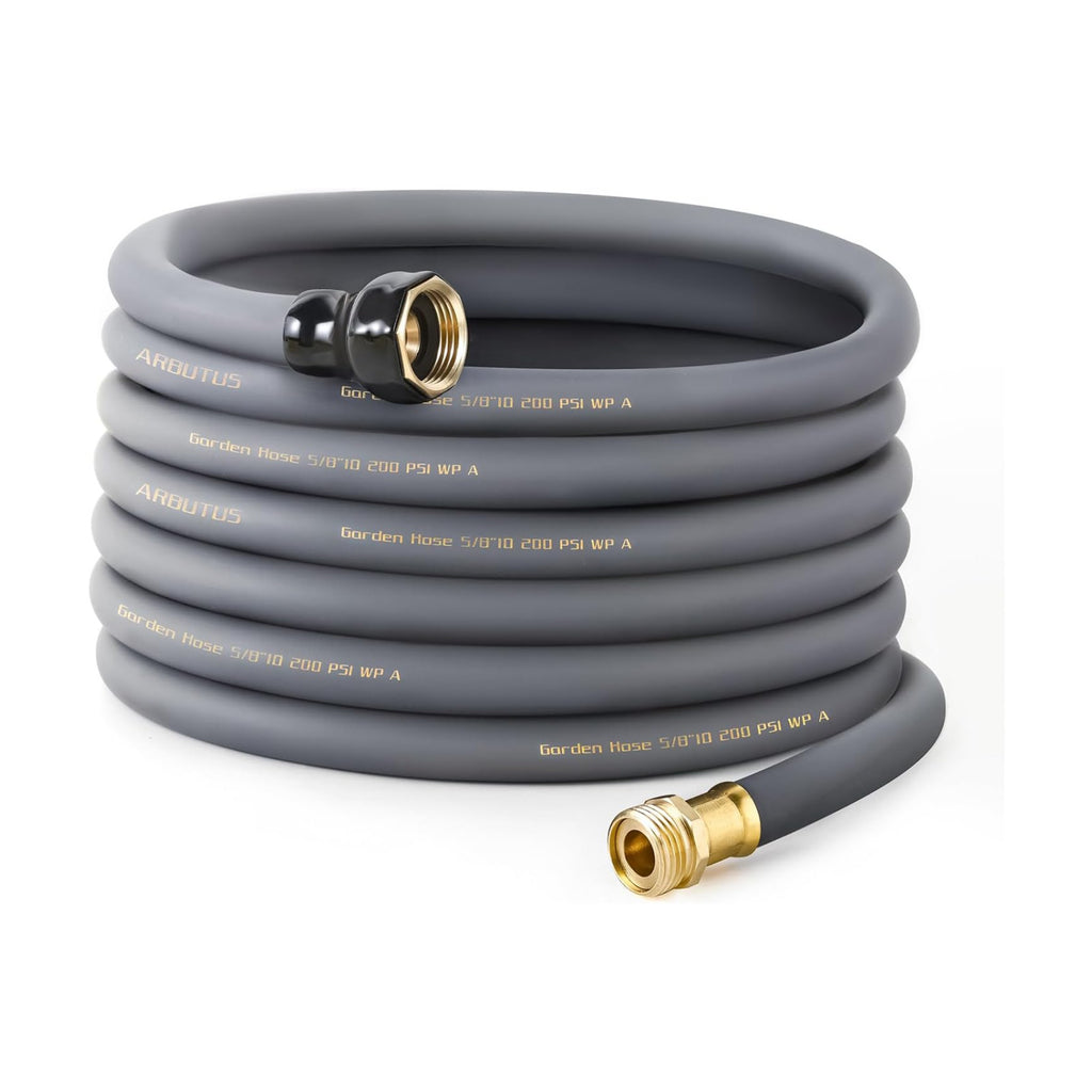 Garden Hose 5/8"x 50ft Brass Rubber Heavy Duty Water Hose 600 PSI Grey | Solid Brass connector,Heavy Duty,Rubber Water