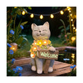 Solar Cat Garden Statue for Outdoor Decor, Cat Solar Light | Resin Welcome Cat with Flowers for Garden, Yard, Lawn