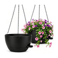 12" Self Watering Hanging Planters with Chains, Black, 2 Pack | 43 Oz removable self-watering reservoir, for