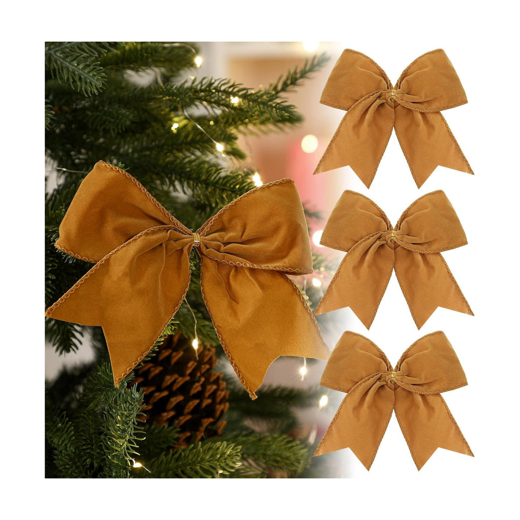 Janinka 12 Pcs 6 Inch Christmas Velvet Bows for Wreath Decoration, Khaki