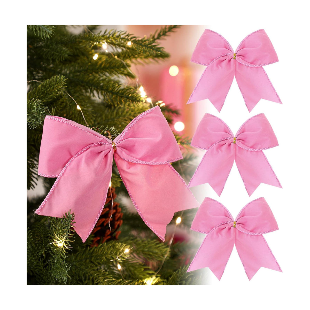 Janinka 12 Pcs 6 Inch Christmas Velvet Bows Decoration for Wreath, Pink
