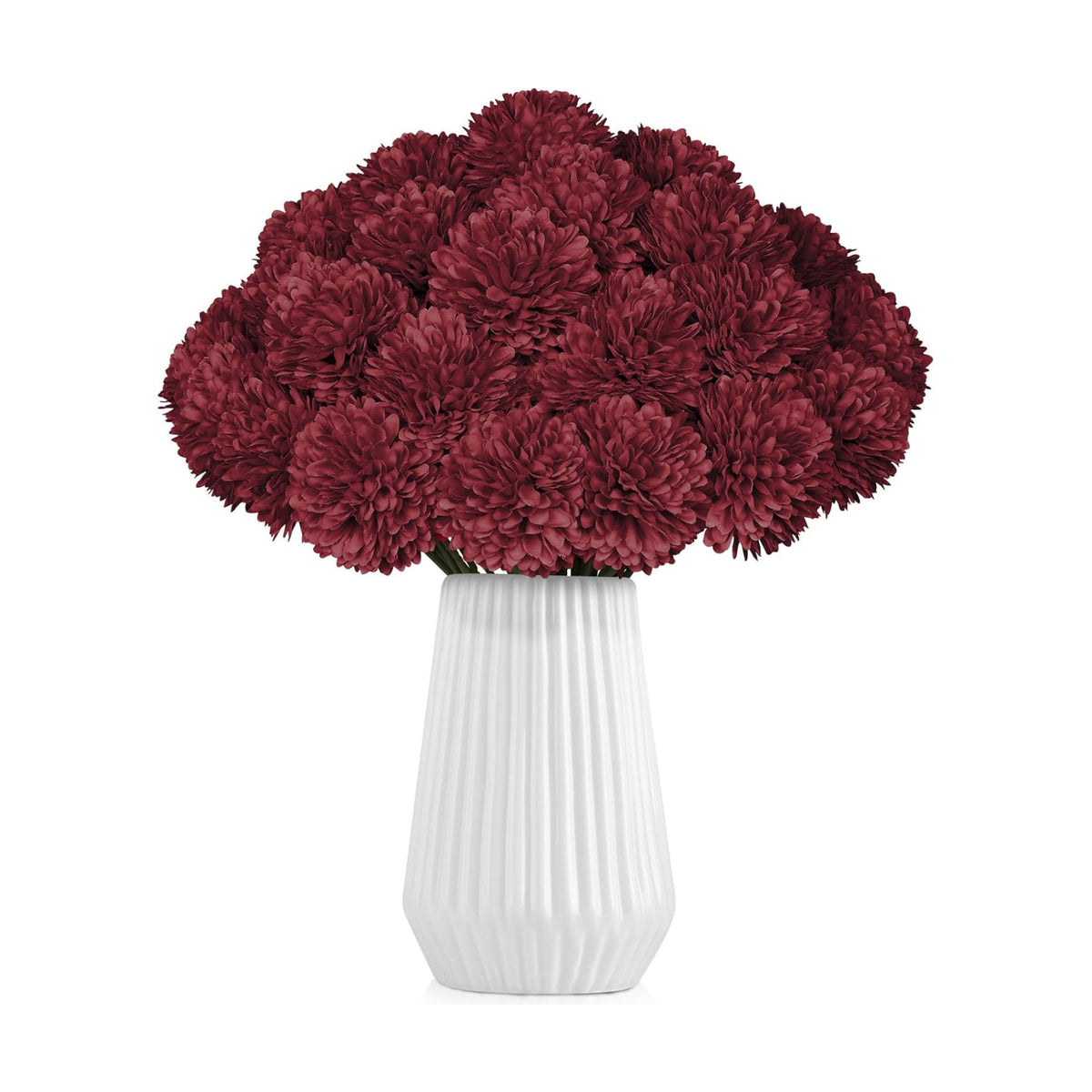 36 Pcs Burgundy Artificial Chrysanthemums Flowers Red Fake Mums Silk Ball Flowers for Fall Home Decor Wedding Table Centerpiece Christmas Floral Arrangements (Burgundy)