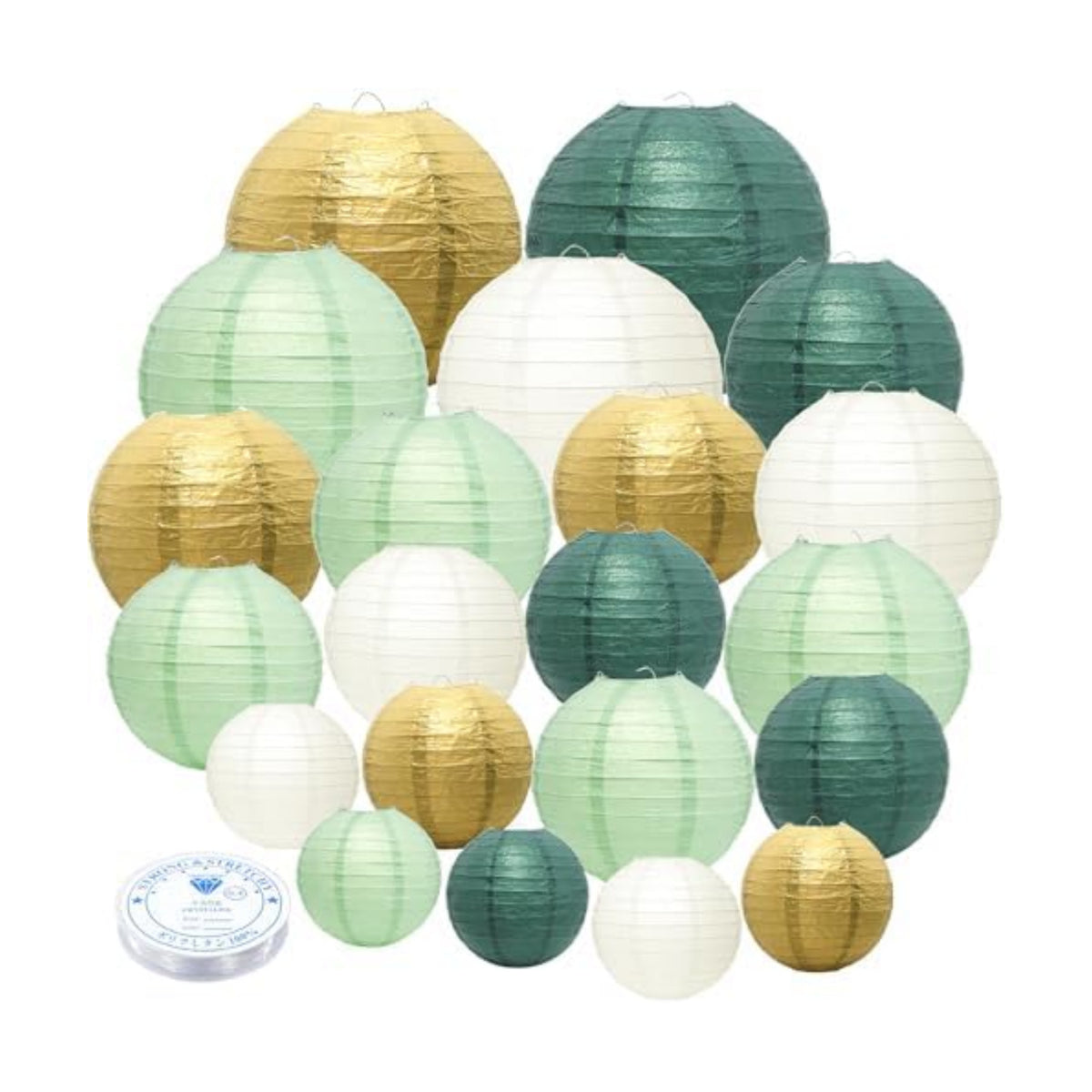 21Pcs Sage Green Gold Lanterns, 4-10in Hanging Decor, Wedding Baby Shower
