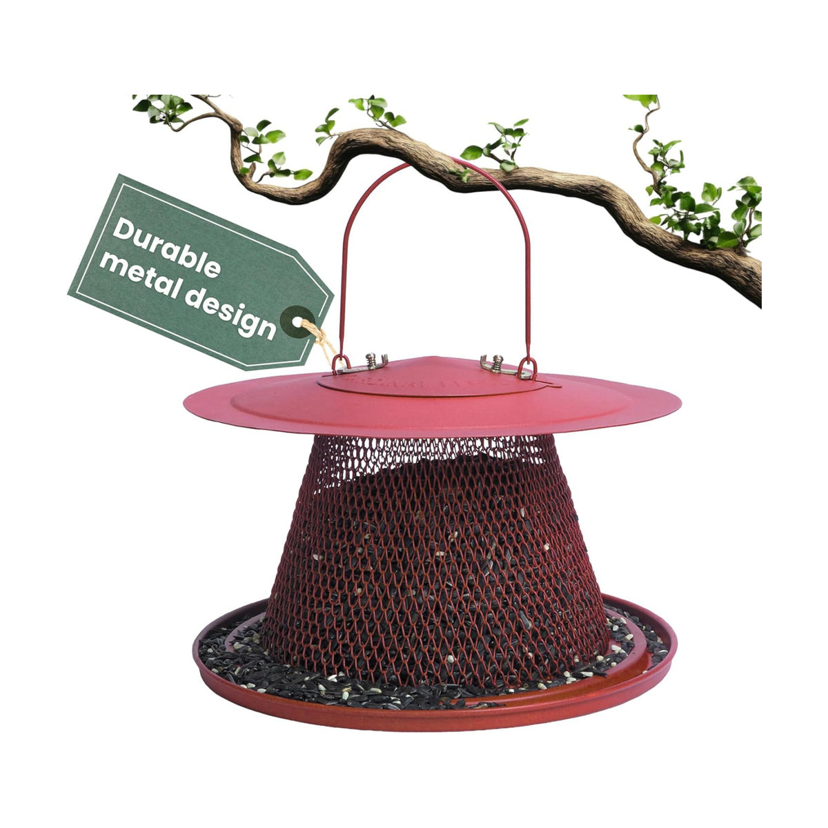 Perky-Pet Red Cardinal Wild Bird Feeder-2.5 lb Seed Capacity,Holds Up to 15 Birds Simultaneously,Metal Hanging Feeder for Outdoors,Collapsible Mesh Design,Built-In Hook&Circular Tray,C00322(Pack of 6)