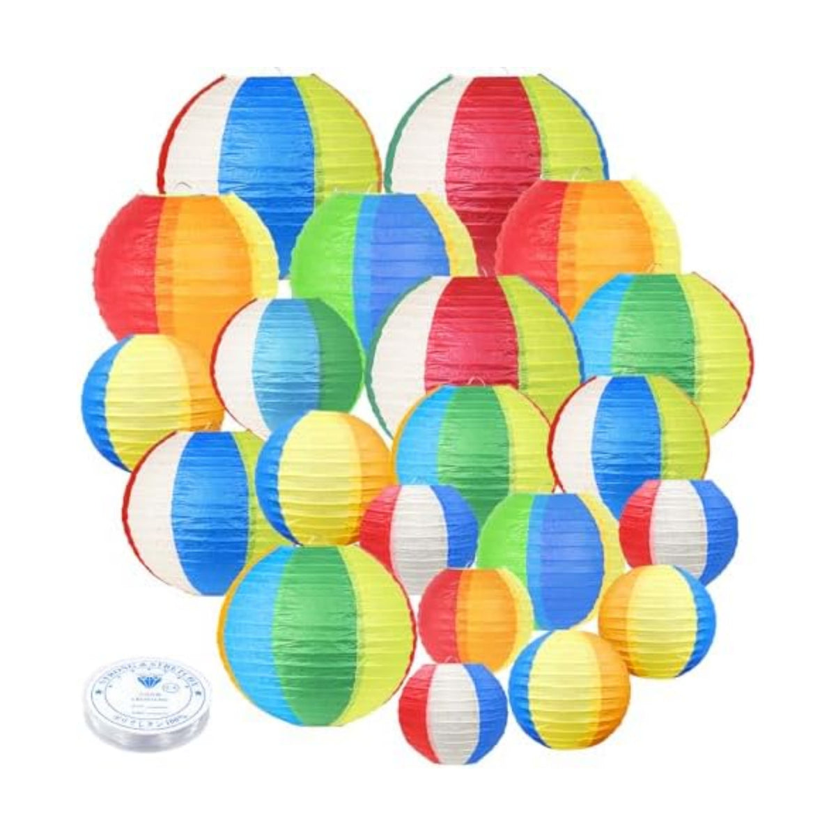 21Pcs Beach Ball Paper Lanterns Summer Luau Hawaiian Pool Party Decorations