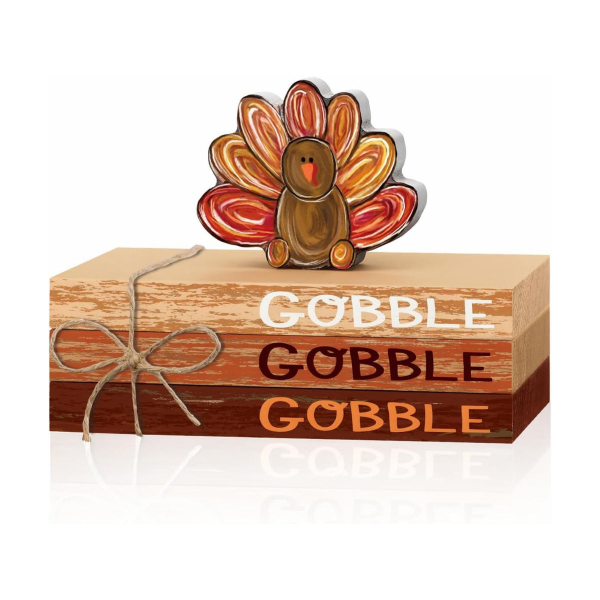 Smile Thanksgiving Wooden Decor Indoor Turkey Gobble Faux Books Bundle