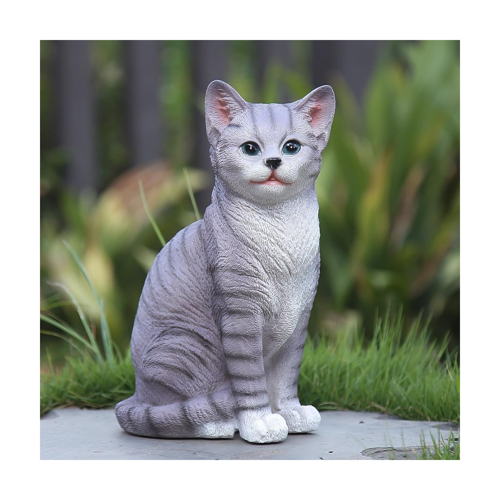 Outdoor cat Sculpture Garden Cat Statue, Gray Resin, 10.8 x 7 x 4.7 inches, Grey Kitten Statue Courtyard, Lawn, Yard