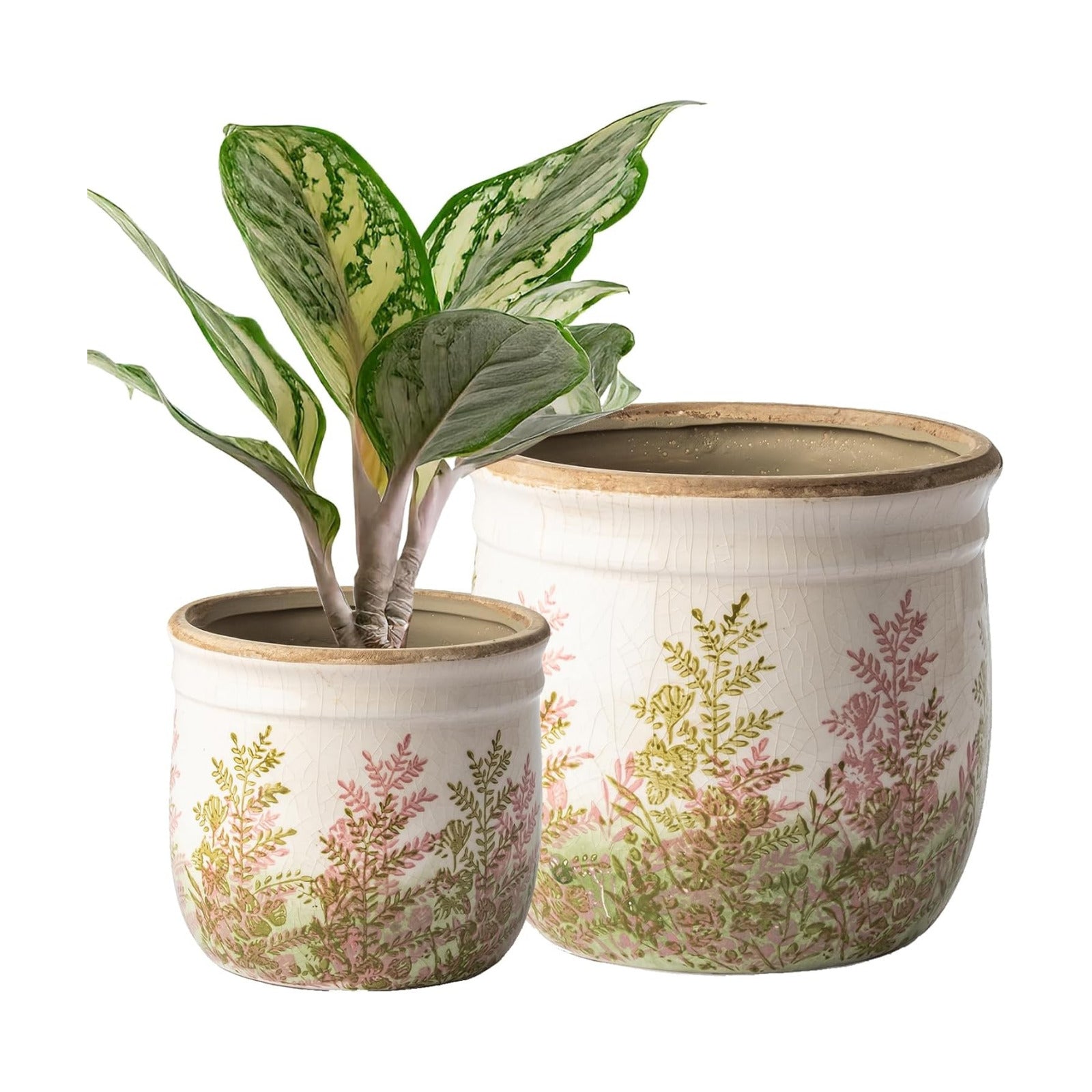 SURE YUESI Ceramic Plant Pots Set of 2, 4.7+5.7 Inch Vintage Indoor Planters with Drainage Hole, Farmhouse Ceramic