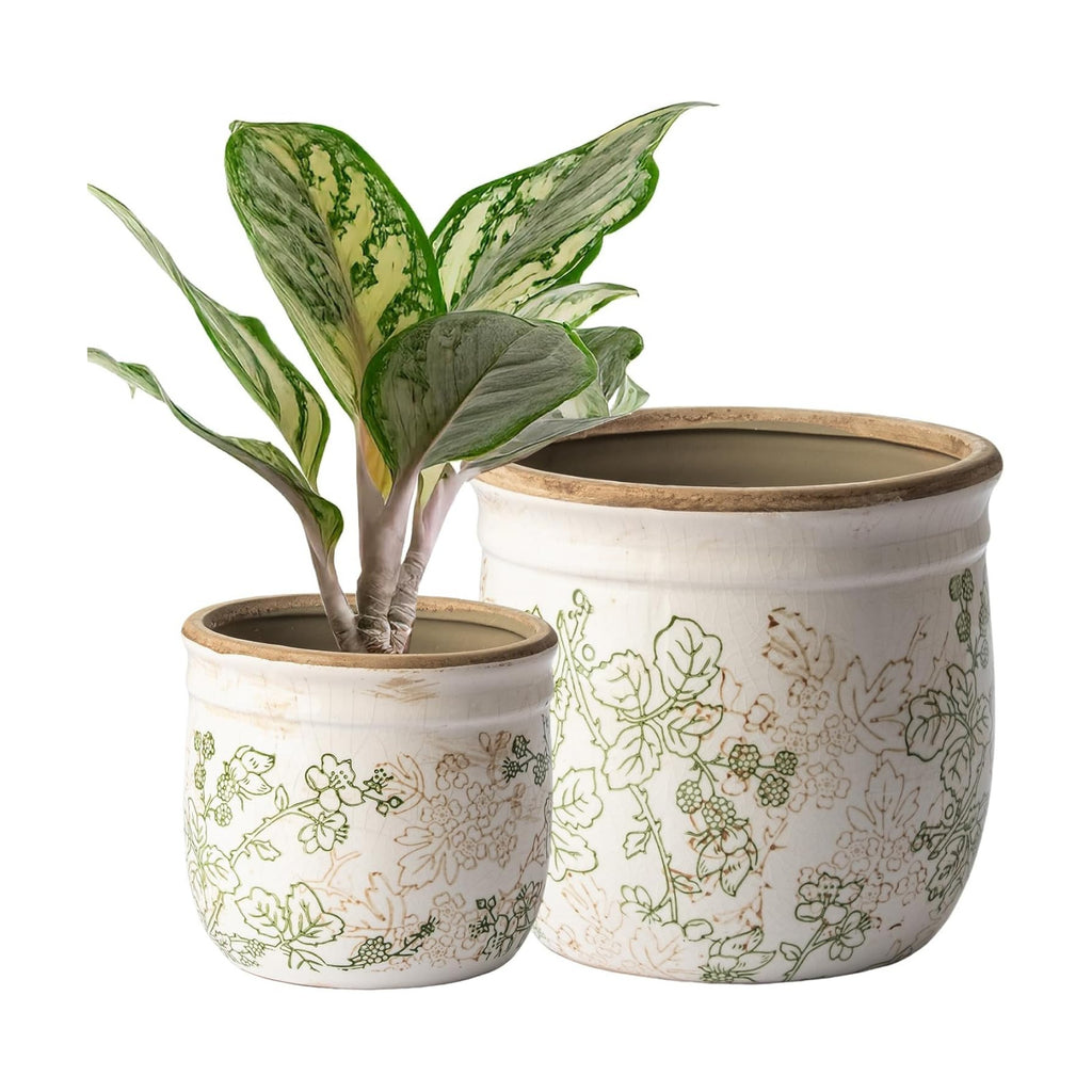 SURE YUESI Ceramic Plant Pots Set of 2, 4.7 & 5.7 Inch Vintage Indoor Planters with Drainage Hole, Farmhouse Ceramic