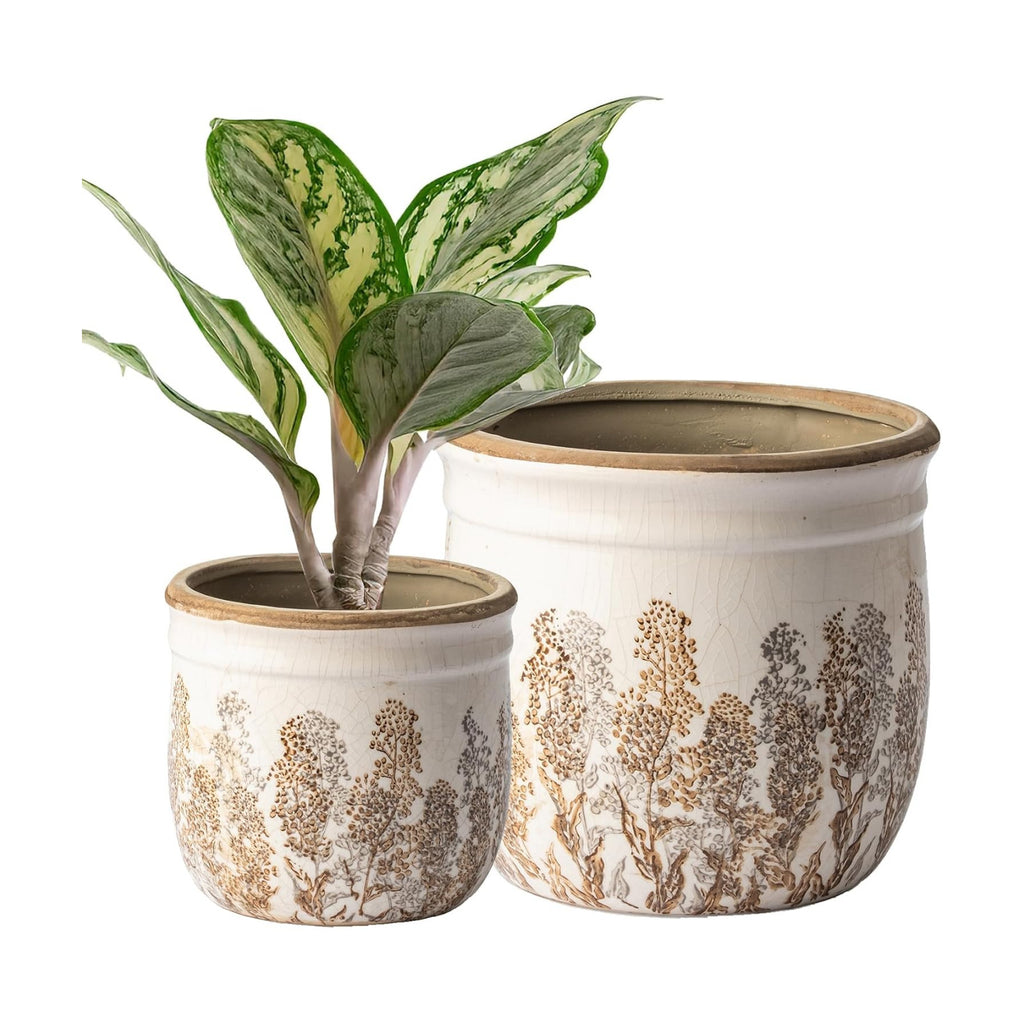 SURE YUESI Ceramic Plant Pots Set of 2, 4.7+5.7 Inch Vintage Indoor Planters with Drainage Hole, Farmhouse Ceramic