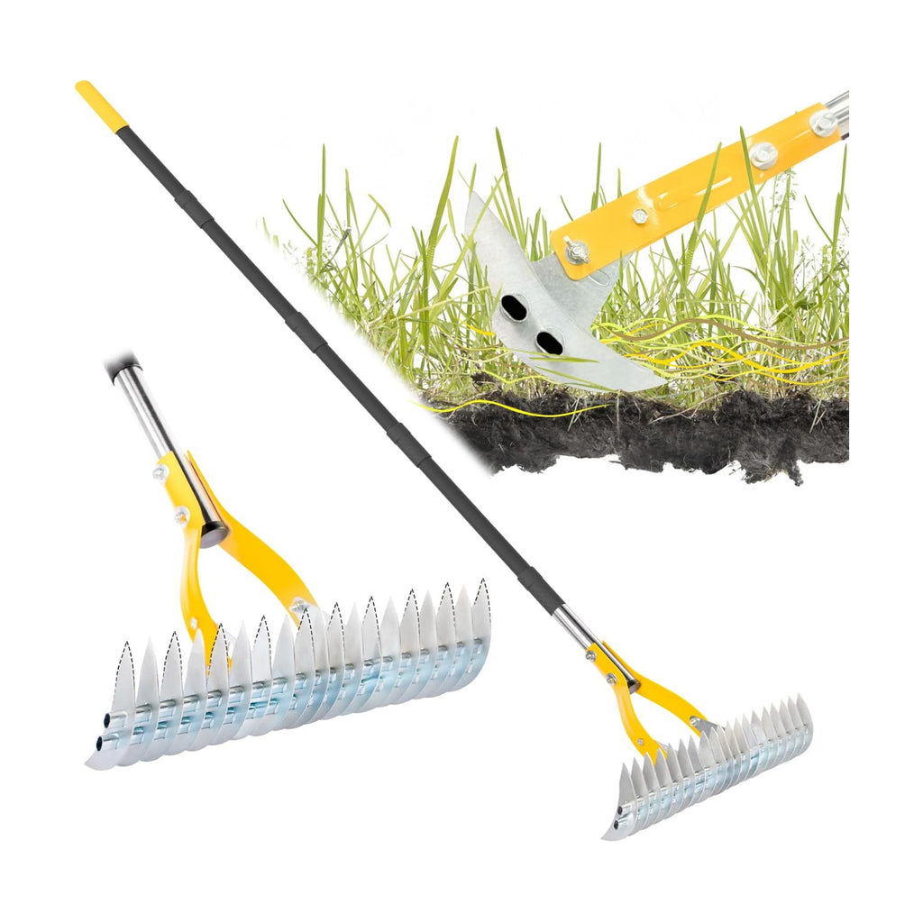 Thatch Rake for Lawn with 74inch Handle, 15 inch Dethatcher Rake for Grass to Cleaning Dead Grass, Efficient Steel