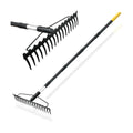 Bow Rake, 68-Inch Adjustable Handle Garden Rake with 17 Steel Tines, Heavy Duty Dual-Sided Metal Rake Landscape