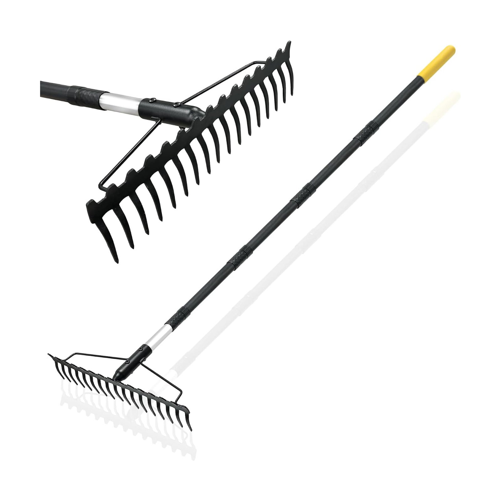 Bow Rake, 68-Inch Adjustable Handle Garden Rake with 17 Steel Tines, Heavy Duty Dual-Sided Metal Rake Landscape