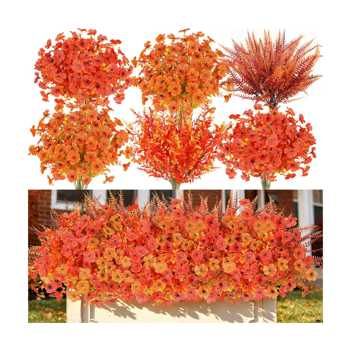 16PCS Artifcial Fall Flowers, Silk Flowers with Eucalyptus & Ferns