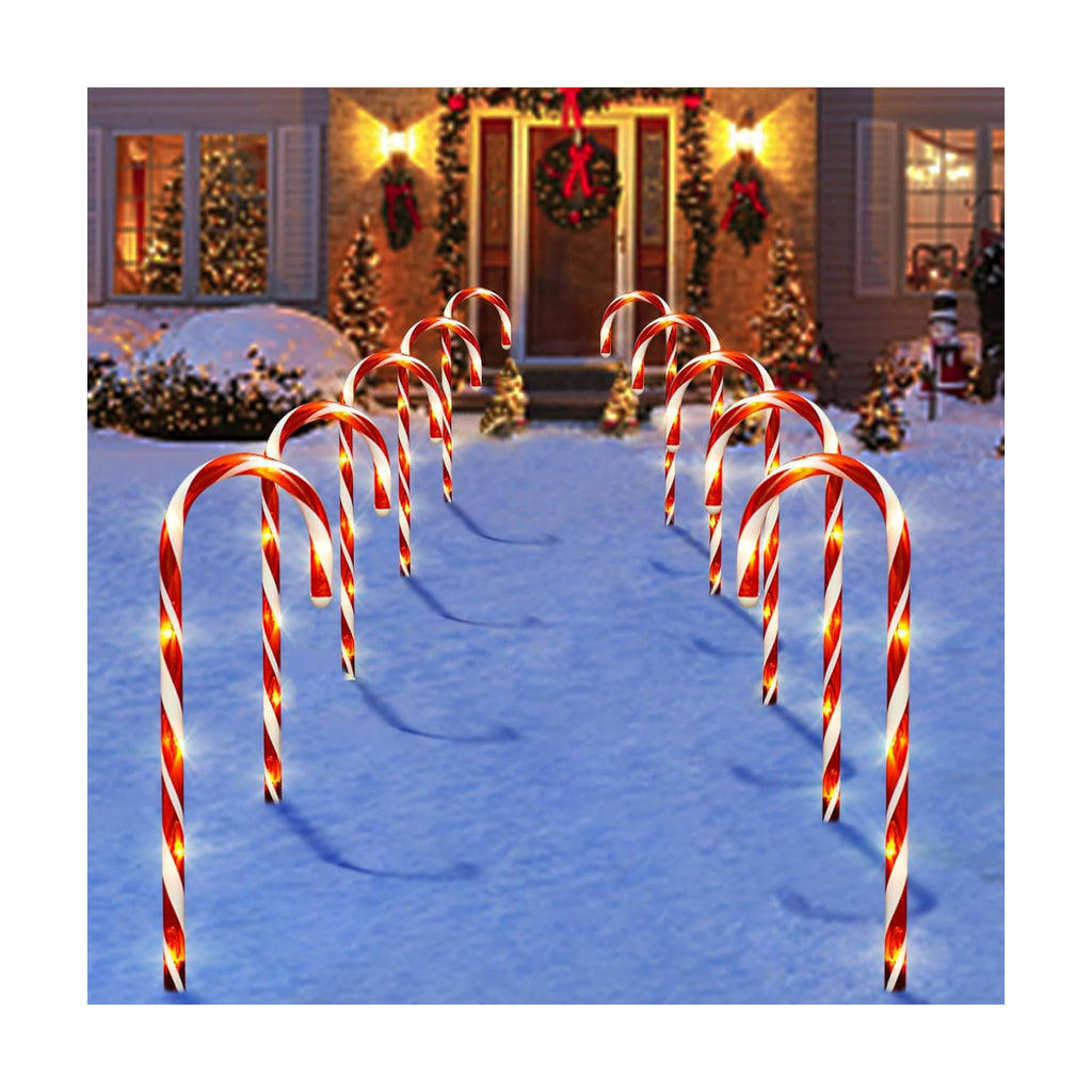 10 Pack Solar Candy Cane Lights, 21 Inch Red Christmas Yard Decorations