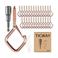 50 Pcs Outdoor Hooks for String Lights,Screw Hooks for Hanging Plants,Ceiling Hooks with Safety Buckle,Square Hanger