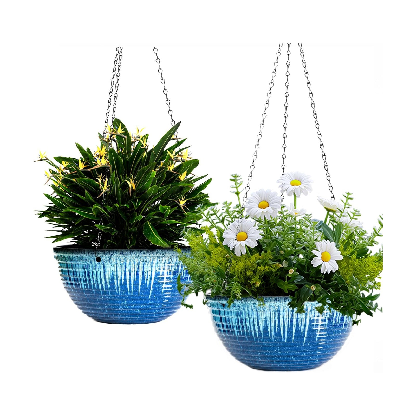 12 inch Large Hanging Planters for Indoor Outdoor Plants, Set of 2 Glazed Hanging Flower Pots with Drainage Hole