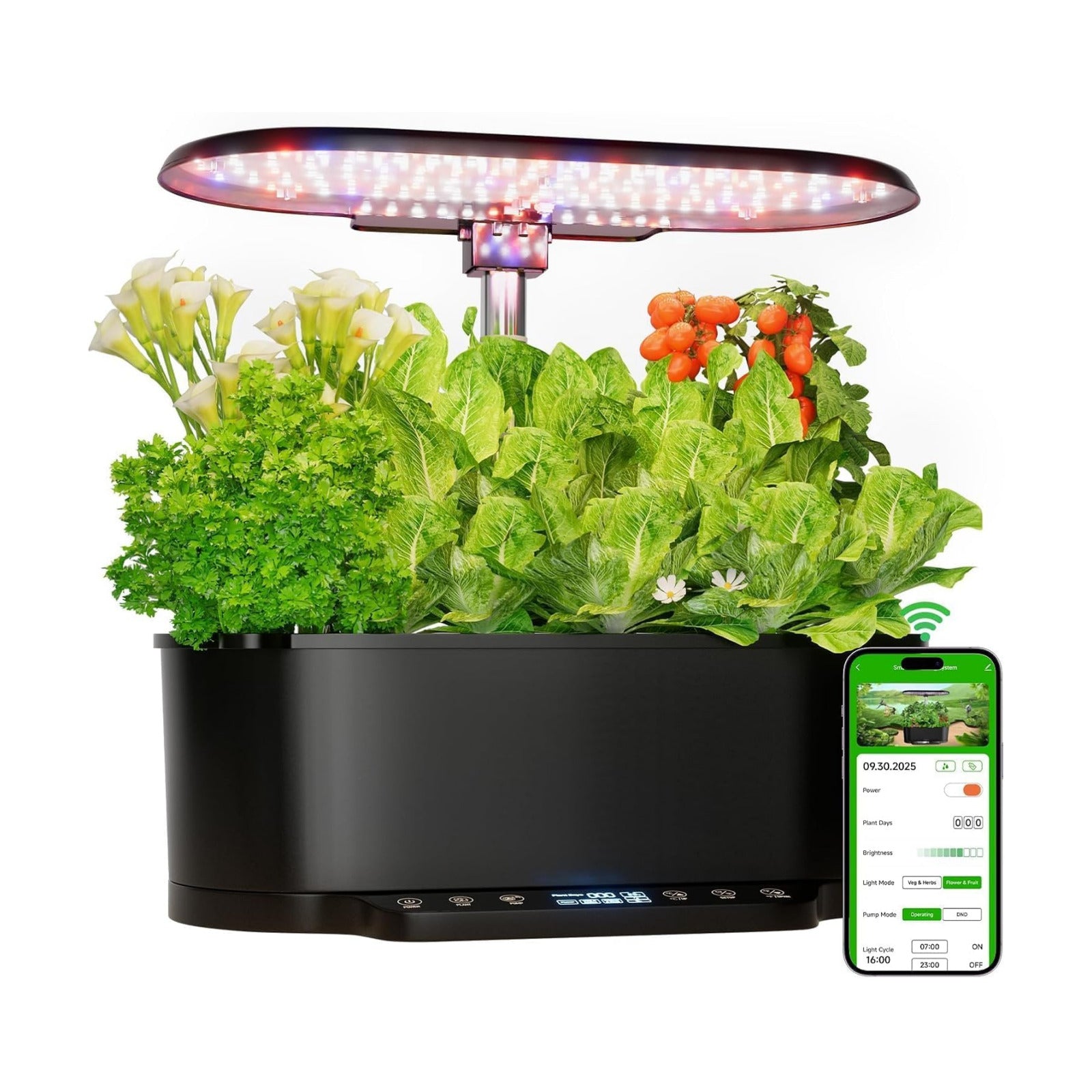 SPECILITE 15 Pods 30" Adjustable Height Hydroponics Growing System Kit | 36W Grow Light, Auto Timer & Pump System, APP