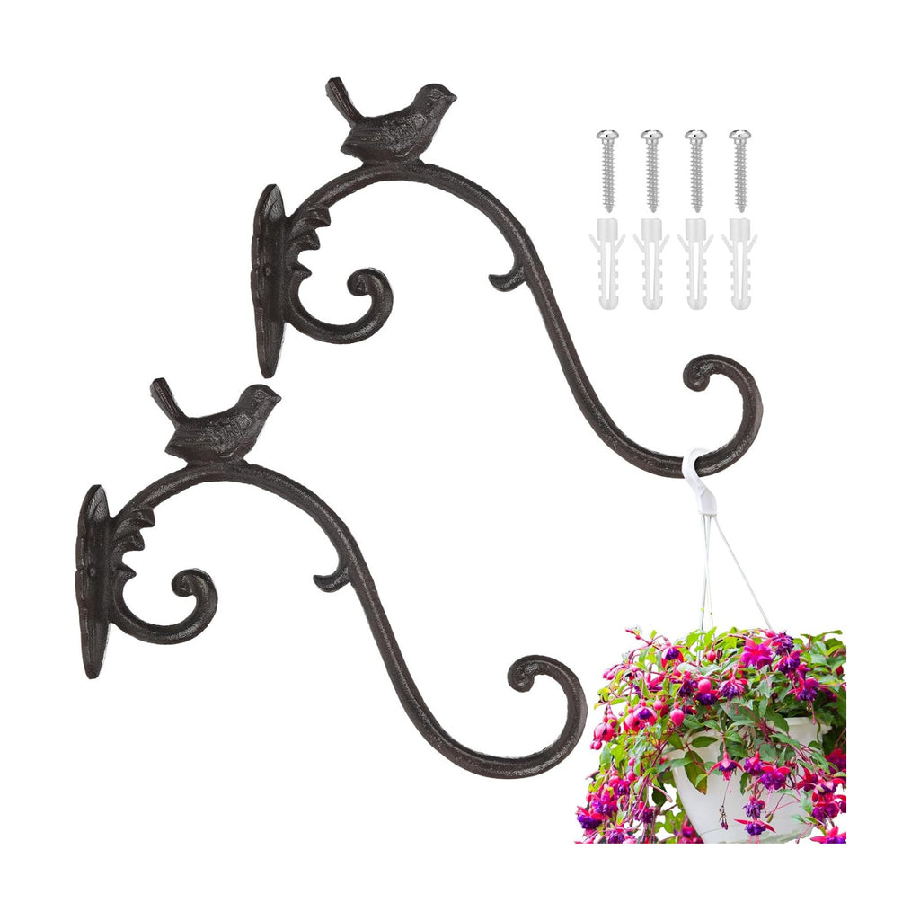 2 Pcs Cast Iron Plant Hangers Outdoor 10" Heavy Duty Hanging Basket Brackets Lovely Bird Shape Decorative Wall Hangers