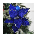 10 PCS Glitter Poinsettias, 8.7" Artificial Christmas Flowers, Royal Blue