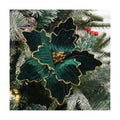 10 PCS Glitter Poinsettias, 8.7" Artificial Christmas Flowers, Dark Green