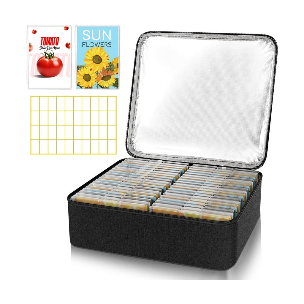 38 Slots Seed Storage Organizer Box with Insulated Bag That Holds 80-200 Seed Envelopes, Oxford Cloth Garden Seed