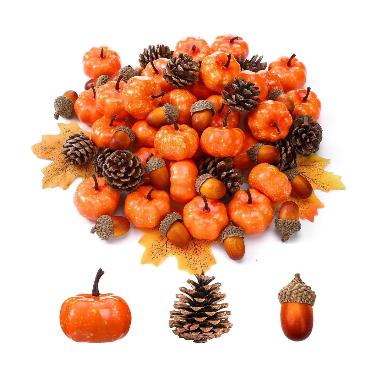 Yookeer 120pcs Fall Mini Pumpkins Artificial Acorn Pine Cone, Classic Color