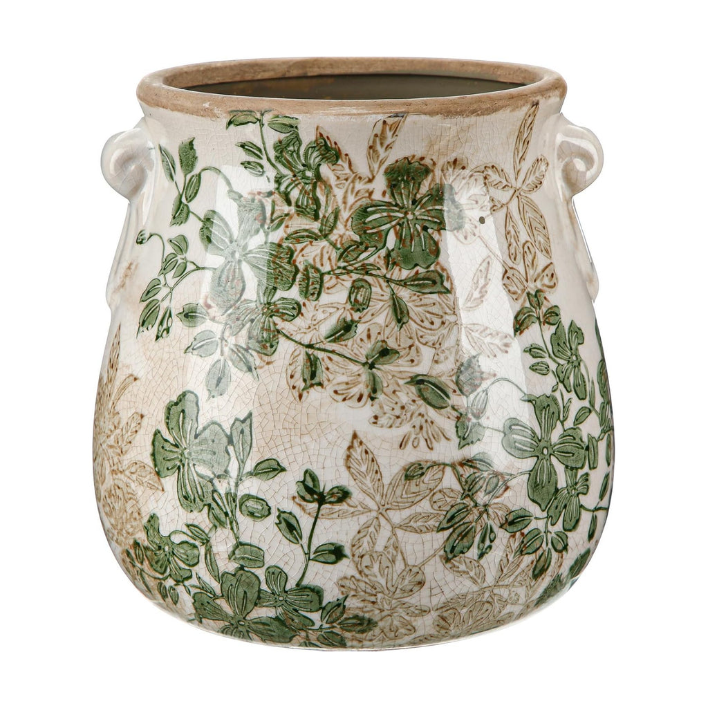 Ceramic Scroll Planter 6.5 Inch Chinoiserie Floral Vase with Drainage Holes Vintage Flower Vase Flower Pot Rustic