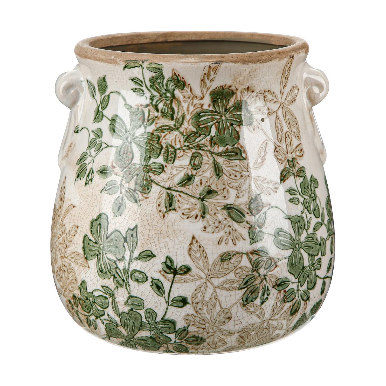 Ceramic Scroll Planter 6.5 Inch Chinoiserie Floral Vase with Drainage Holes Vintage Flower Vase Flower Pot Rustic
