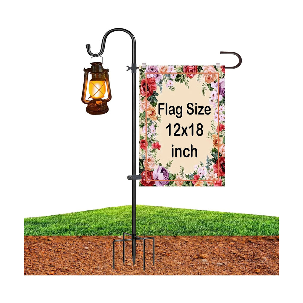Garden Flag Pole Holder, Metal Garden Yard Flag Stand with Shepherd Hook | 46in Heavy Duty Metal Flag Holder
