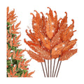 HyDren 10 Pcs Christmas Glitter Leaves Ornaments, Orange