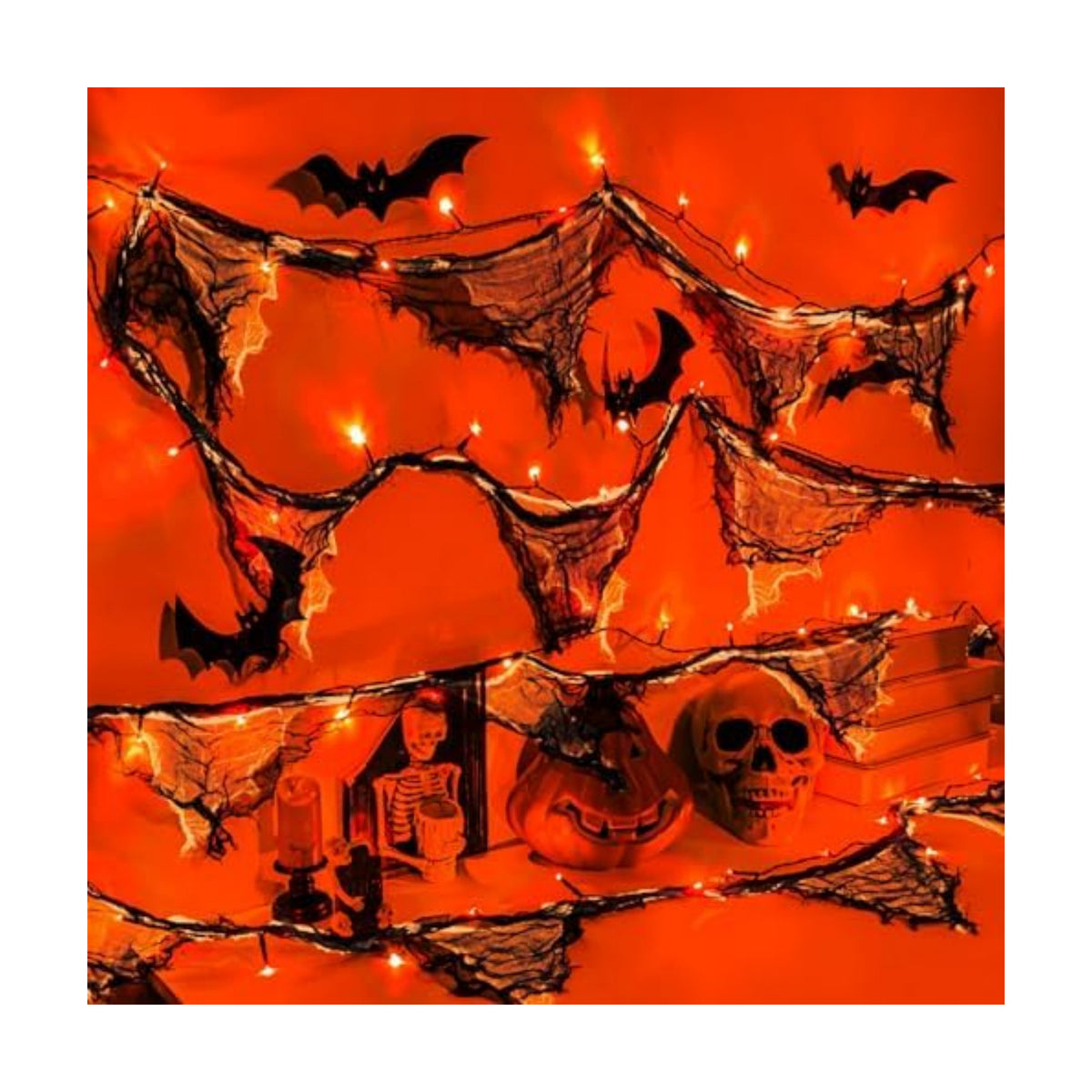 cshare Halloween Lights Battery Operated or USB, Creepy Cloth String Lights with Timer Waterproof 9.8ft 30LED Orange String Lights Halloween Decortions for Fireplace Window Door Mirror