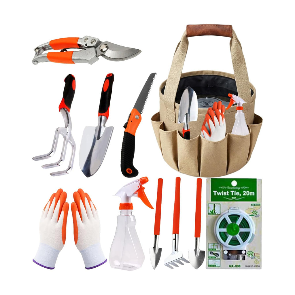 Complete Garden Tools Set, 11 Pcs Heavy Duty Gardening Tools with Organizer Tote Bag, Aluminum & Carbon Steel Garden