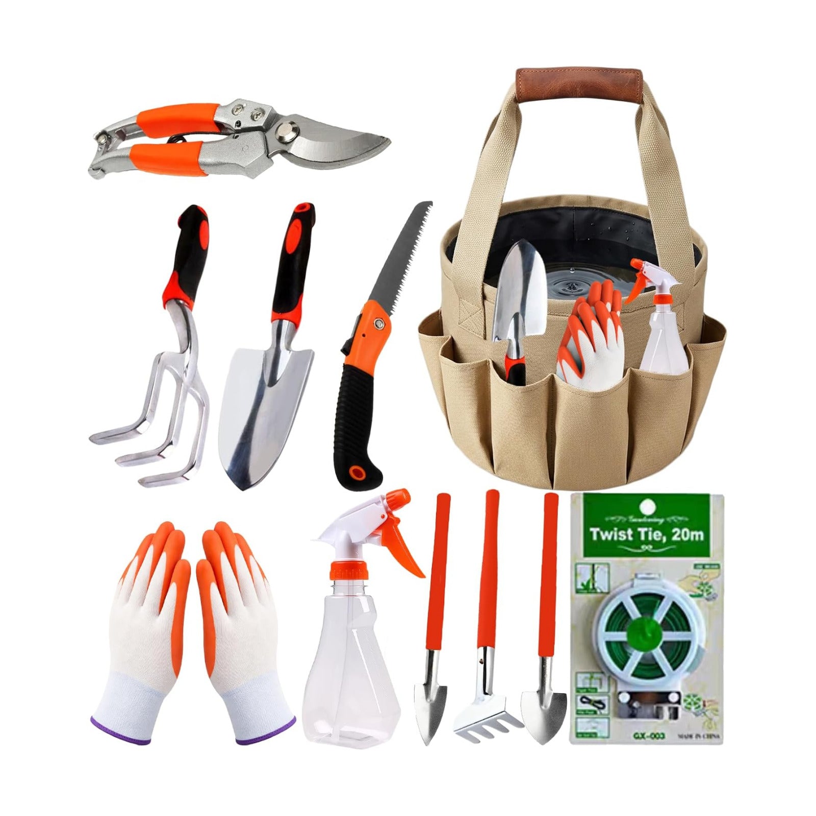 Complete Garden Tools Set, 11 Pcs Heavy Duty Gardening Tools with Organizer Tote Bag, Aluminum & Carbon Steel Garden