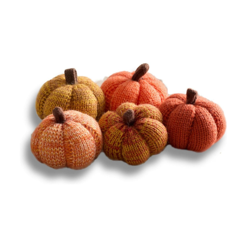 Set of 5 Mini Knit Pumpkins, Sunset Orange Gold Rust (Sunset 2.5 Inch Set)