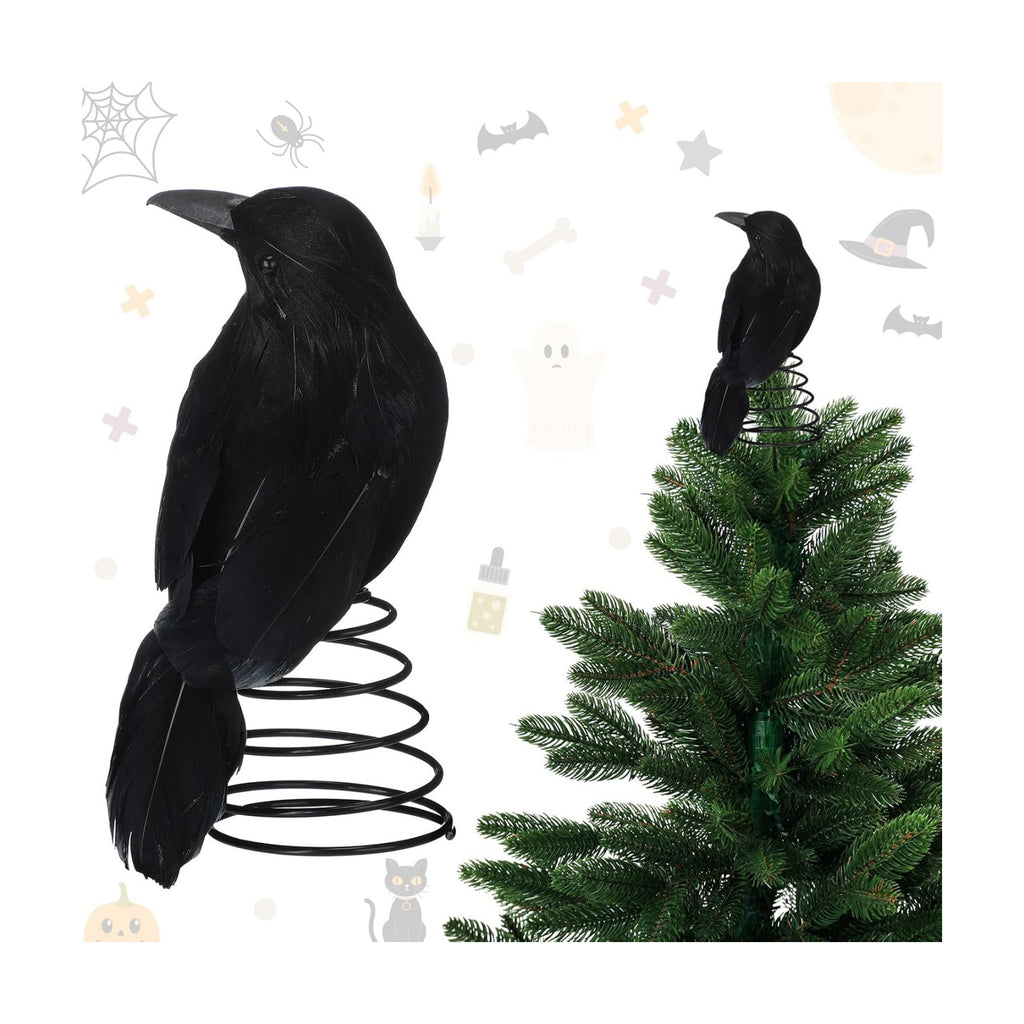 Suncalla Halloween Black Crow Tree Topper 6.3 in Spooky Raven Tree Topper