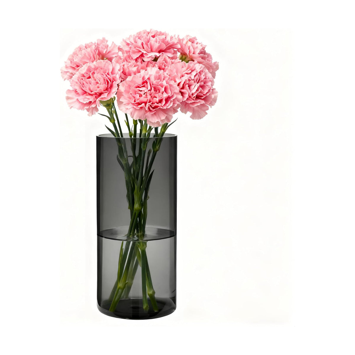 Flower Vase, Non-breakable Vases, 5" W x 10" H, Acrylic Grey Vase, Aesthetic Room Decor Cylindrical Modern Flower Vases for Table Centerpiece, Home Decor, Women Floral Arrangement Gift