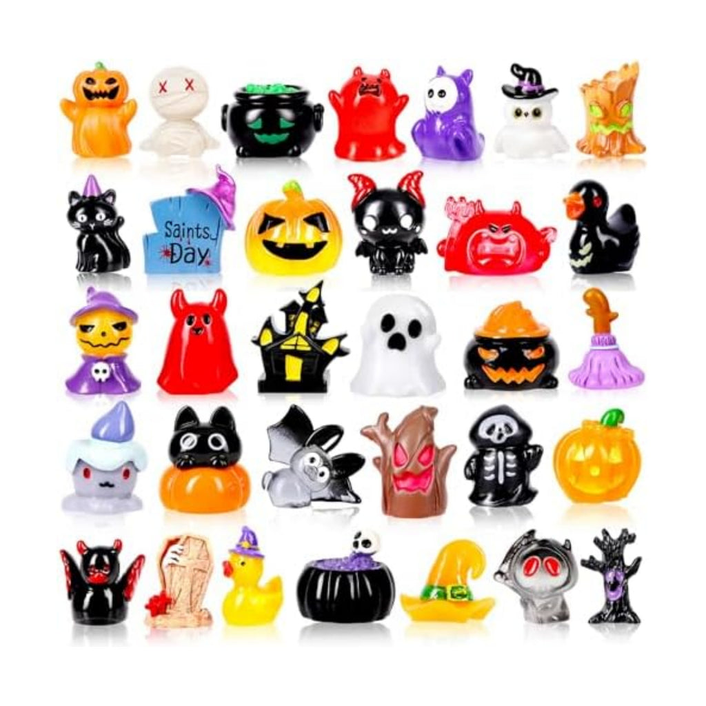 44Pcs Halloween Mini Resin Figures 44 Styles Little Figures to Hide Tiny Small Pumpkin Ghost Duck Skull Bulk Miniature Figurines for Halloween Party Favors DIY Craft Garden Dollhouse Decor