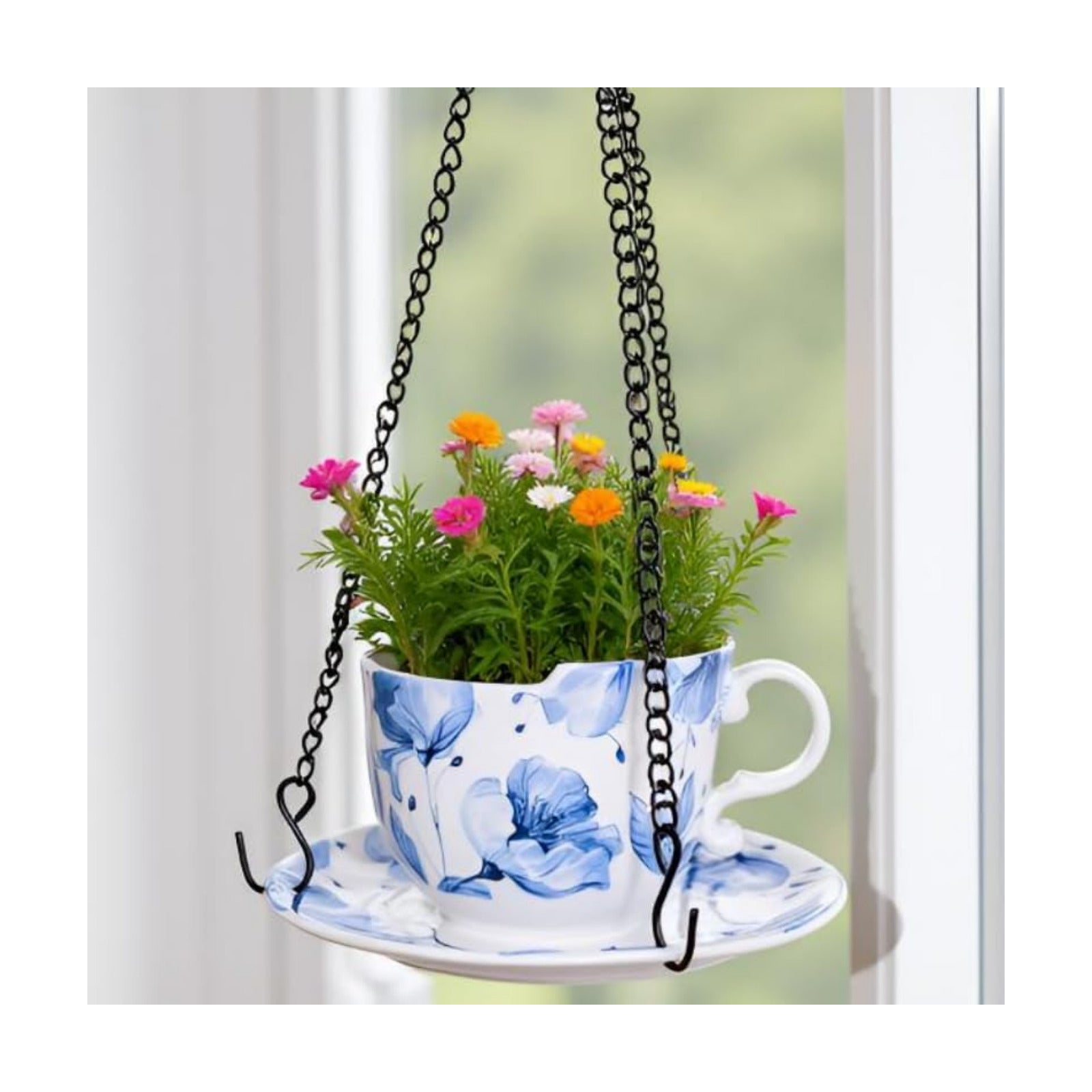 TEATALK Hanging Planters for Indoor Plants, Ceramic Pots with Drainage Hole, 6.3 Inch Hanging Planter with Chain