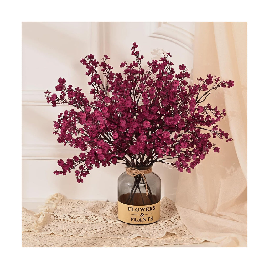 5 Pcs Fall Flowers, Real Touch Babys Breath Artificial Flowers, Burgundy