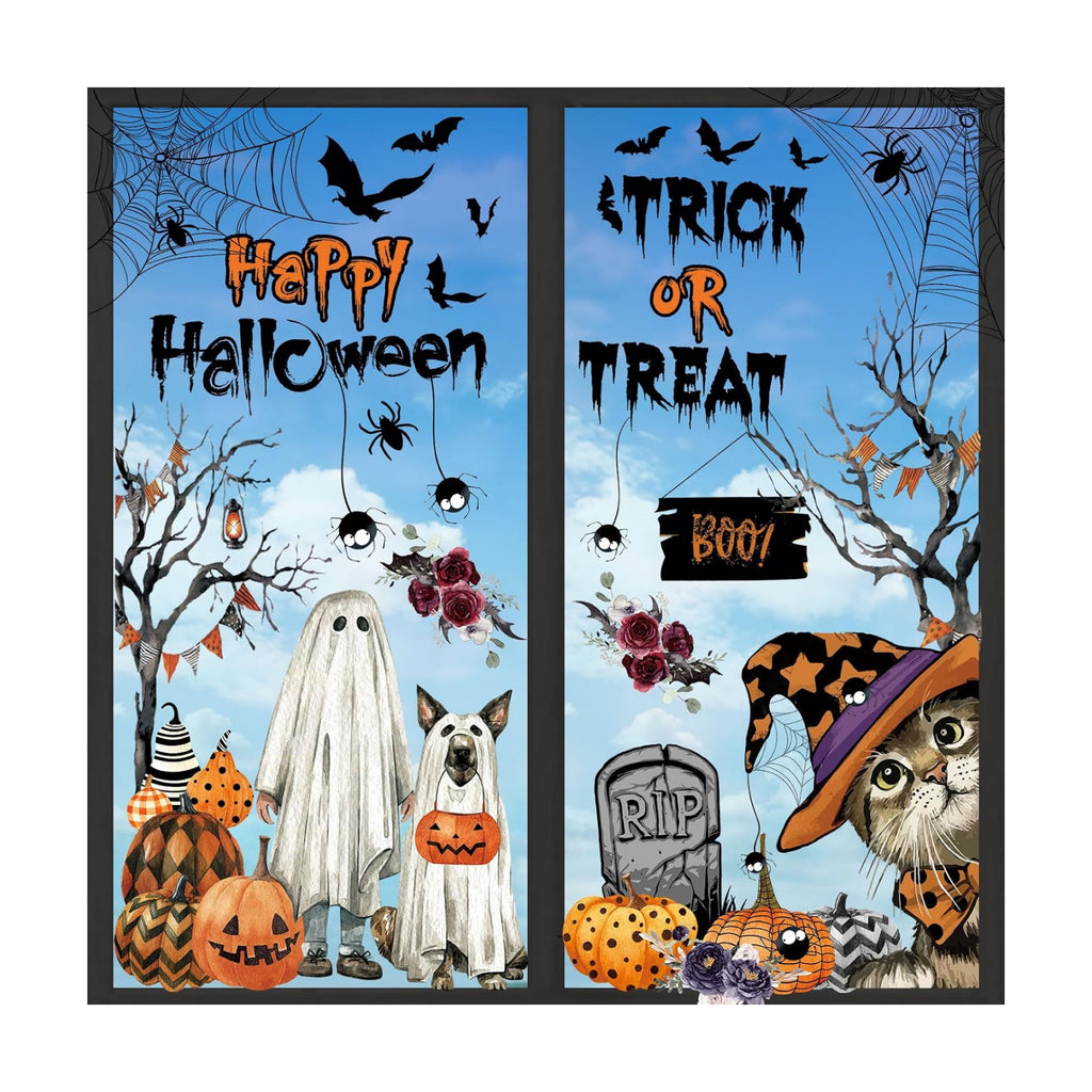 AhfuLife 60Pcs Halloween Window Clings, 9 Sheets Reusable Halloween Ghost Window Stickers Removable Stickers for Kids Home Window Indoor Party Decorations