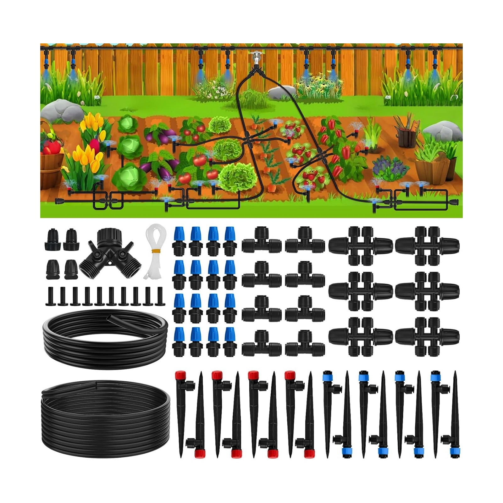 200FT Quick-Connect Drip Irrigation System, Automatic Irrigation Kit with 40FT 2/5" & 160FT 1/4" Tubing and Adjustable