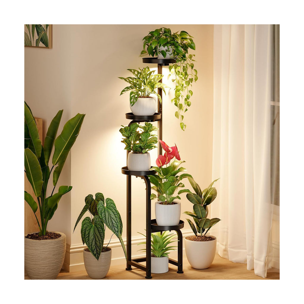 Bamworld Plant Stand with Grow Light Corner Metal Flower Pot Stands | 4 Tier Plant Shelf with Grow Lights for Patio