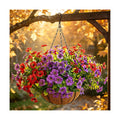 Artificial Hanging Flowers, UV Resistant, 12 Bundles, Red Purple
