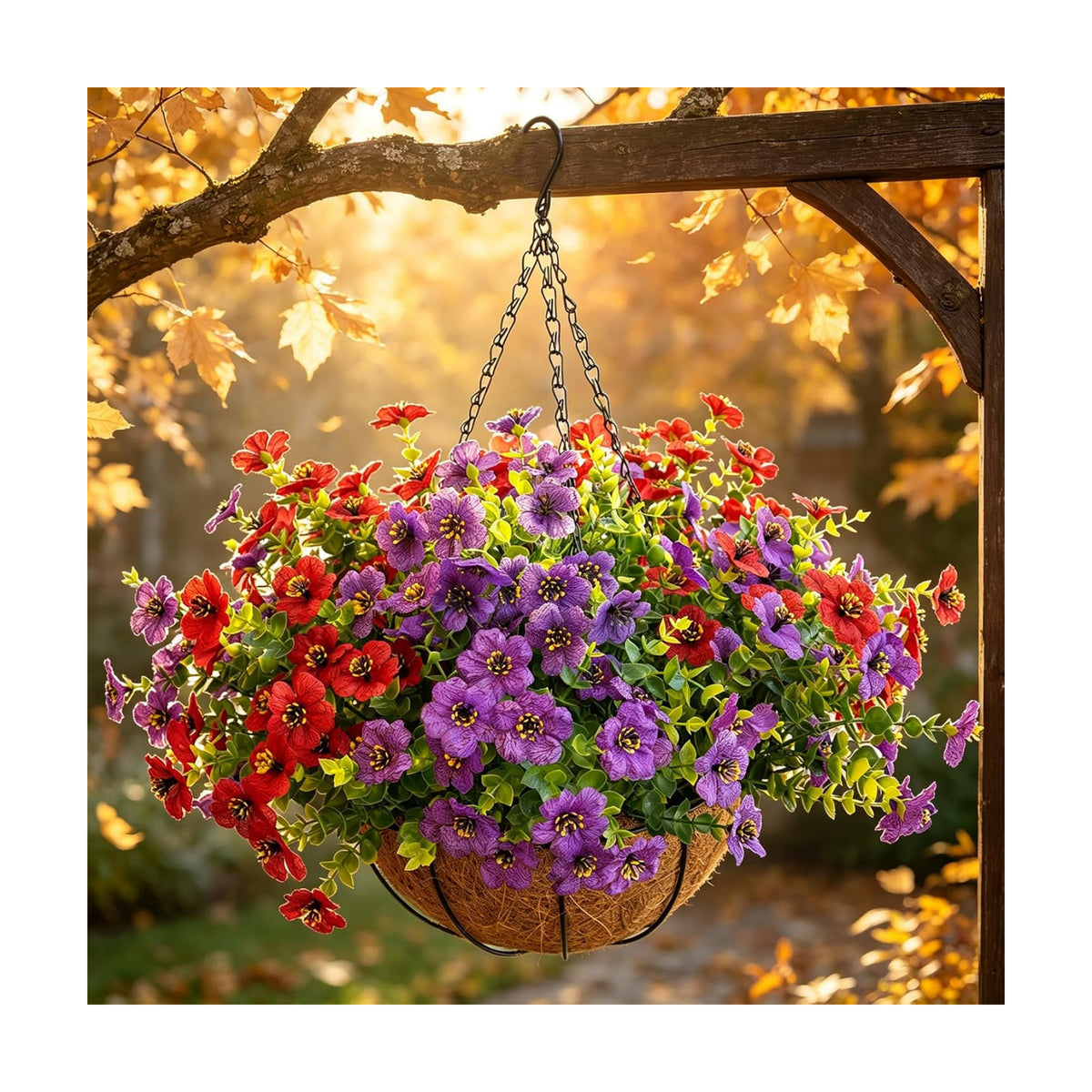 Artificial Hanging Flowers, UV Resistant, 12 Bundles, Red Purple