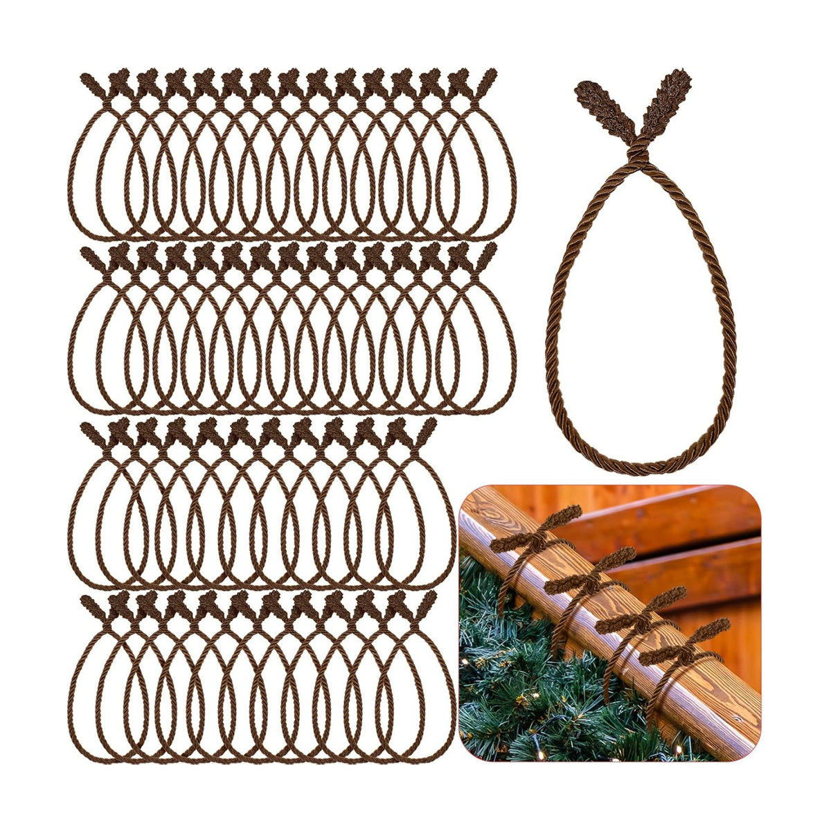 Zhengmy 50 Pcs 20 Inches Christmas Garland Ties Christmas Decorative Twist Ties for Banister Reusable and Flexible Twist for Xmas Home Decorations Holiday Craft Wrapping (Brown)