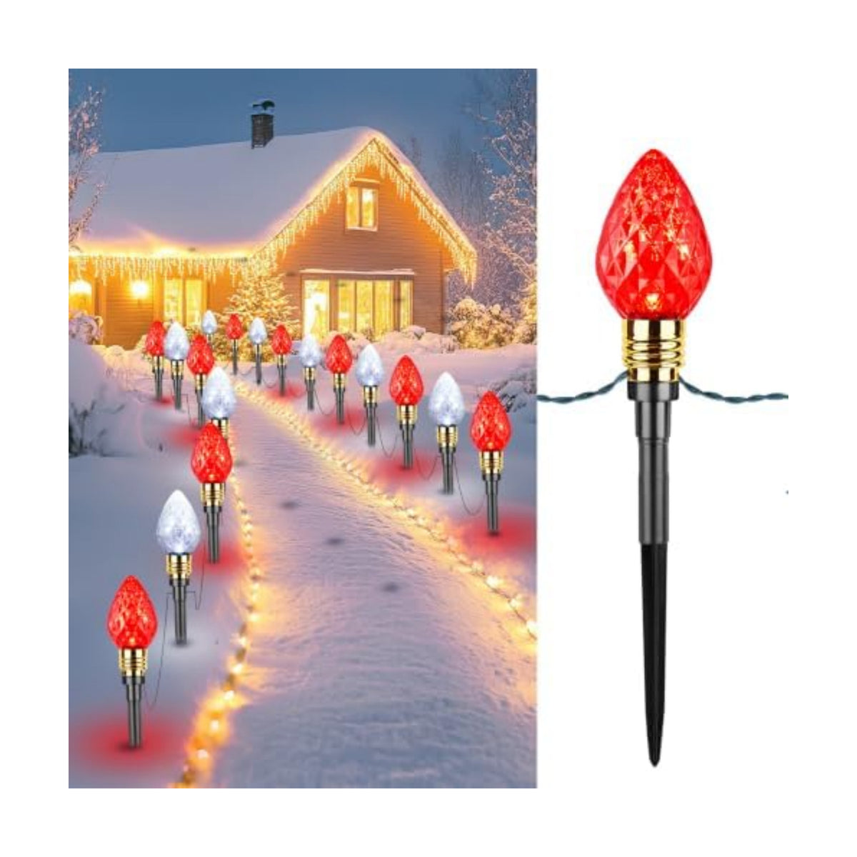 2 Pack Strawberry C9 Christmas Pathway Lights Outdoor, Total 34.8 Feet