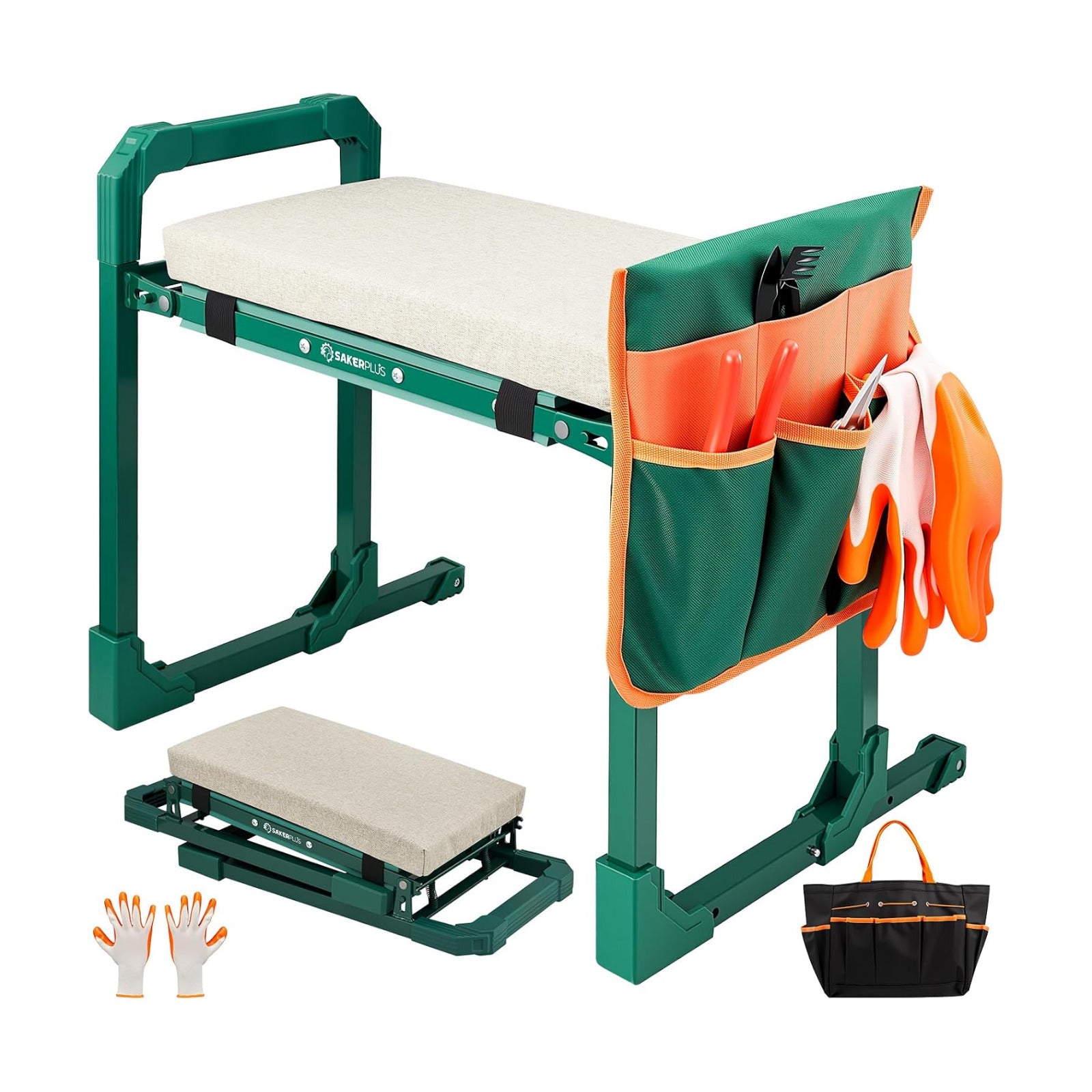 SakerPlus Garden Kneeler and Seat, Heavy Duty Foldable Garden Stool | 10-inch thickened pad, 400 lb support, extendable