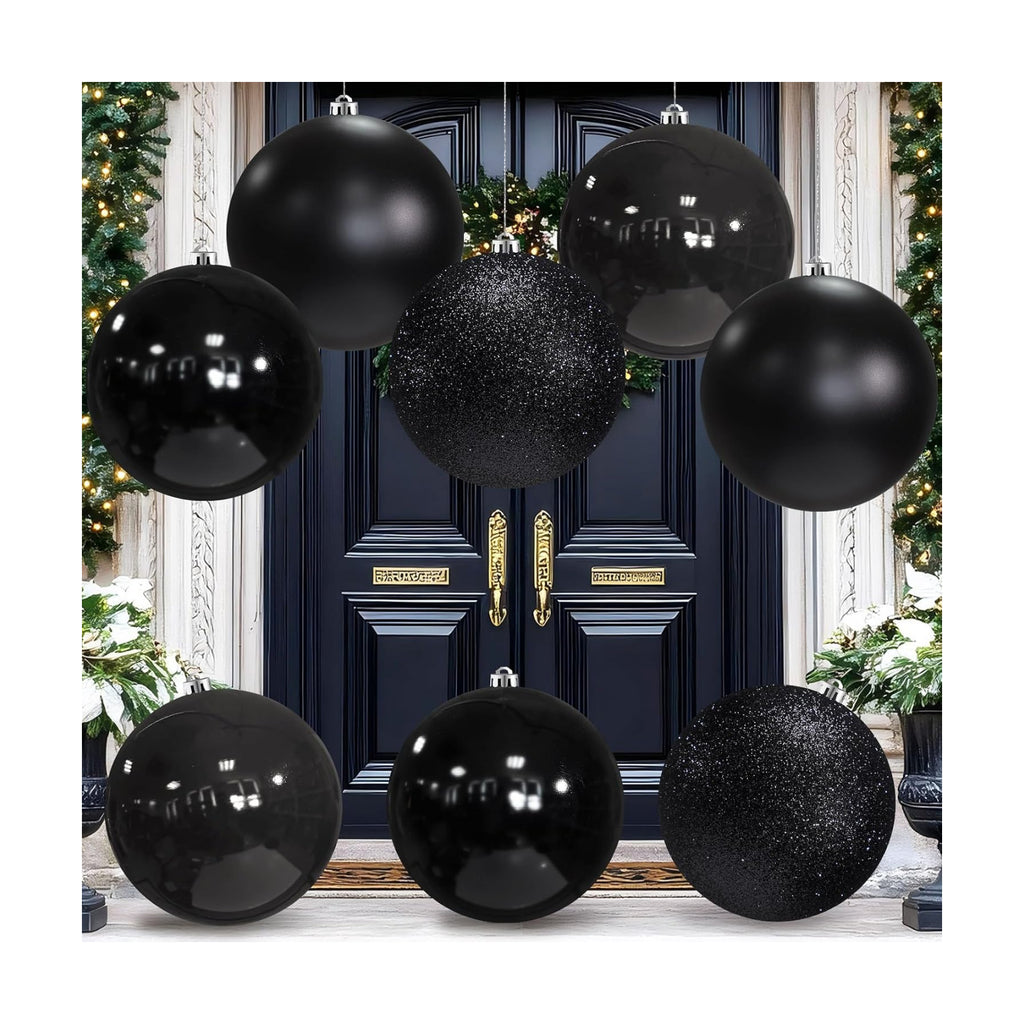 Yerliker 8 Pack 6 Inch Large Christmas Ornament Hanging Balls, Black